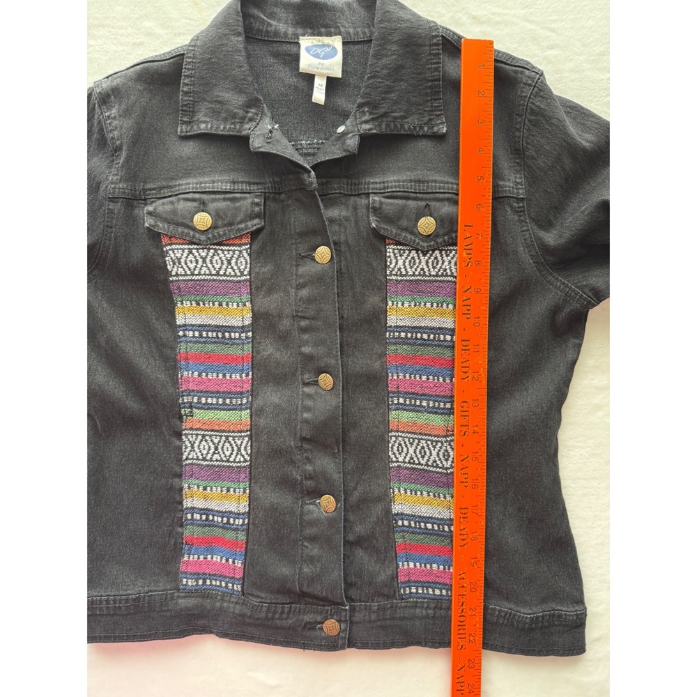 Vintage Diane Gilman DG2 Black‎ M Denim Embroidered Jean Jacket Western Aztec - Picture 15 of 16